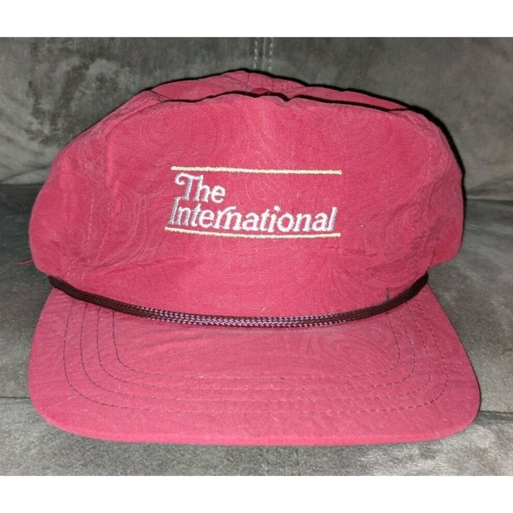 The International Red Maroon Strapback hat cap Vintage Adjustable RARE HTF EUC